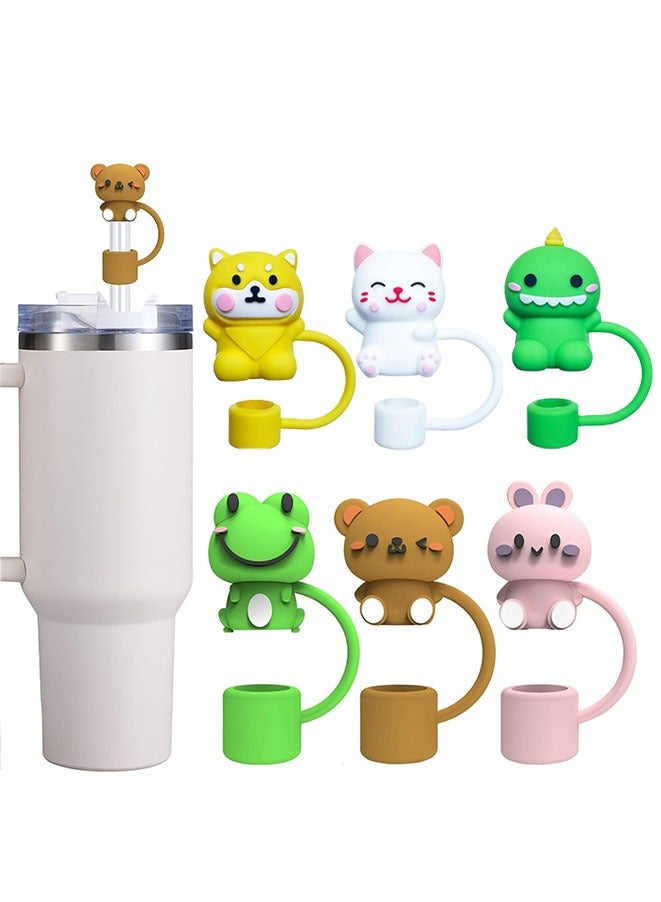 6PCS Straw Cover Cap for Stanley Cup, Silicone Cute Animal Straw Topper for Stanley 30&40 Oz Tumbler with Handle, 10mm 0.4in Dust-Proof Reusable Straw Tips Lids. (Color 1) - Image 1