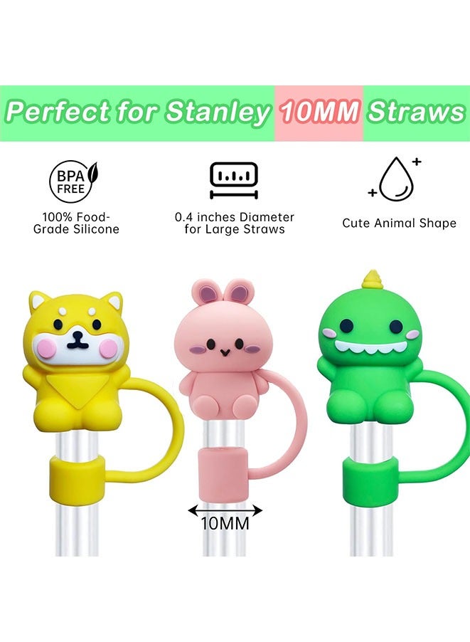 6PCS Straw Cover Cap for Stanley Cup, Silicone Cute Animal Straw Topper for Stanley 30&40 Oz Tumbler with Handle, 10mm 0.4in Dust-Proof Reusable Straw Tips Lids. (Color 1) - Image 2