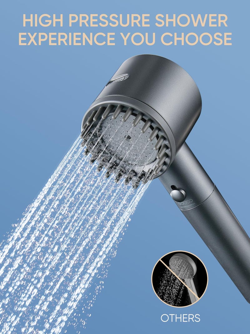 Cobbe Ion Drops Filtered Shower Head with Handheld, High Pressure 4+1 Spray Mode Showerhead with Filters, Built-in Power Wash for Hard Water - Remove Chlorine - Reduces Dry Itchy Skin, Matte Gray - Image 2