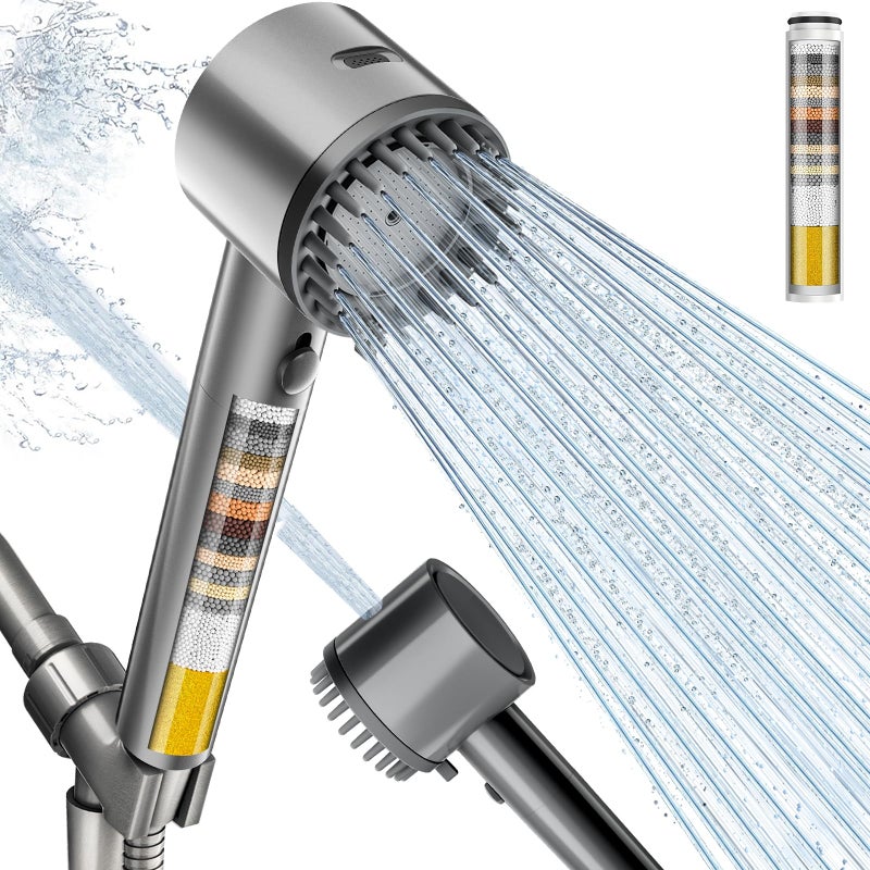 Cobbe Ion Drops Filtered Shower Head with Handheld, High Pressure 4+1 Spray Mode Showerhead with Filters, Built-in Power Wash for Hard Water - Remove Chlorine - Reduces Dry Itchy Skin, Matte Gray - Image 1