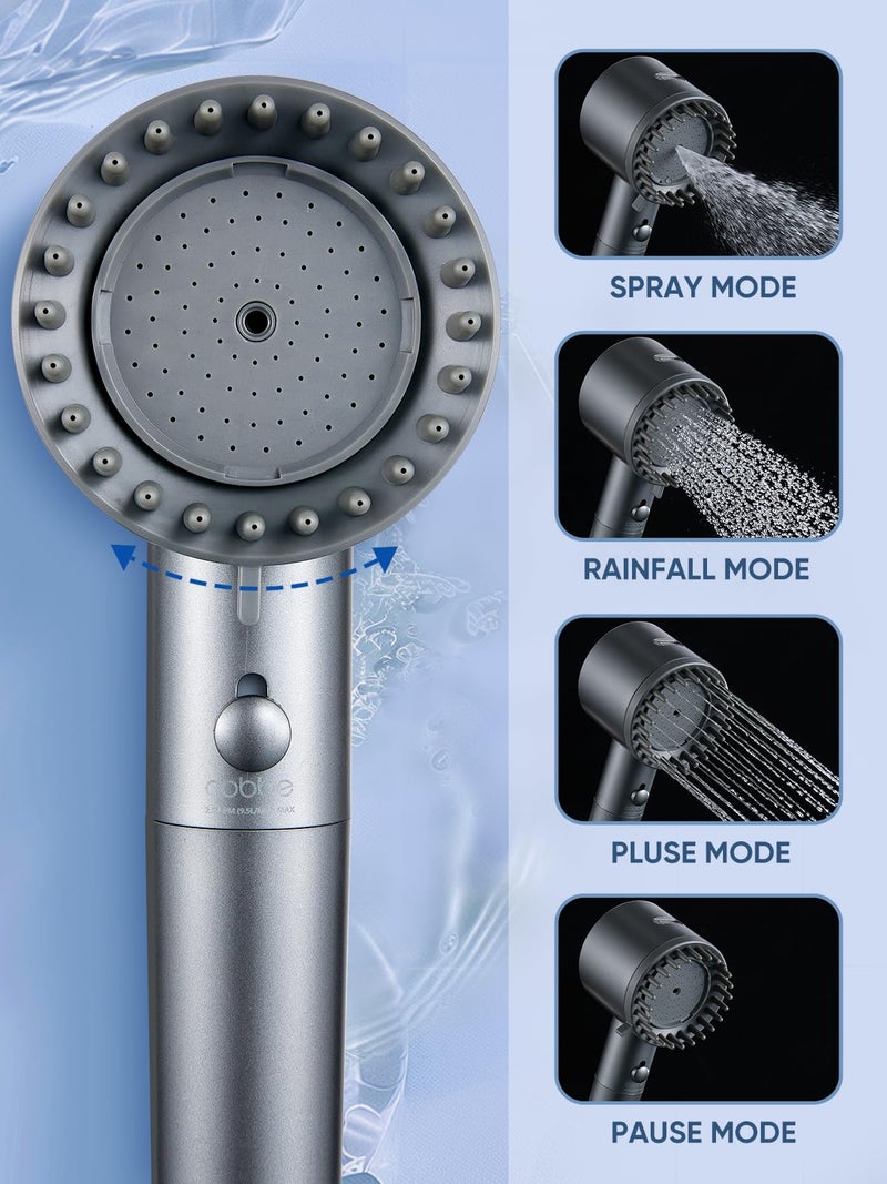 Cobbe Ion Drops Filtered Shower Head with Handheld, High Pressure 4+1 Spray Mode Showerhead with Filters, Built-in Power Wash for Hard Water - Remove Chlorine - Reduces Dry Itchy Skin, Matte Gray - Image 3