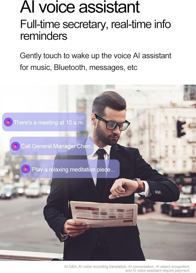 عدسة واضحة نظارات ذكية  مساعد الذكاء الاصطناعي  تصميم مقاوم للماء IPX5  جنس واحد  لون الإطار: أسود - Image 4