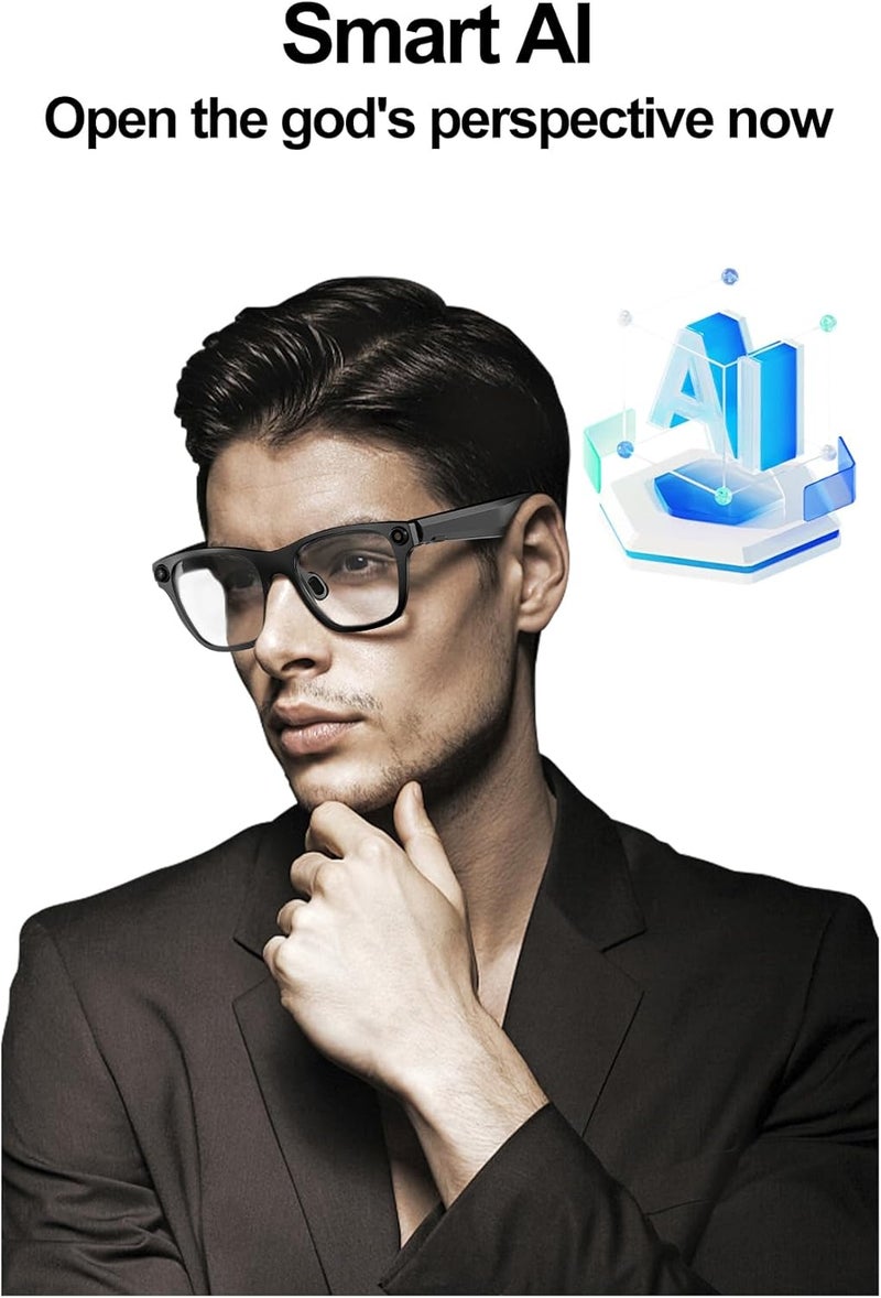 عدسة واضحة نظارات ذكية  مساعد الذكاء الاصطناعي  تصميم مقاوم للماء IPX5  جنس واحد  لون الإطار: أسود - Image 3