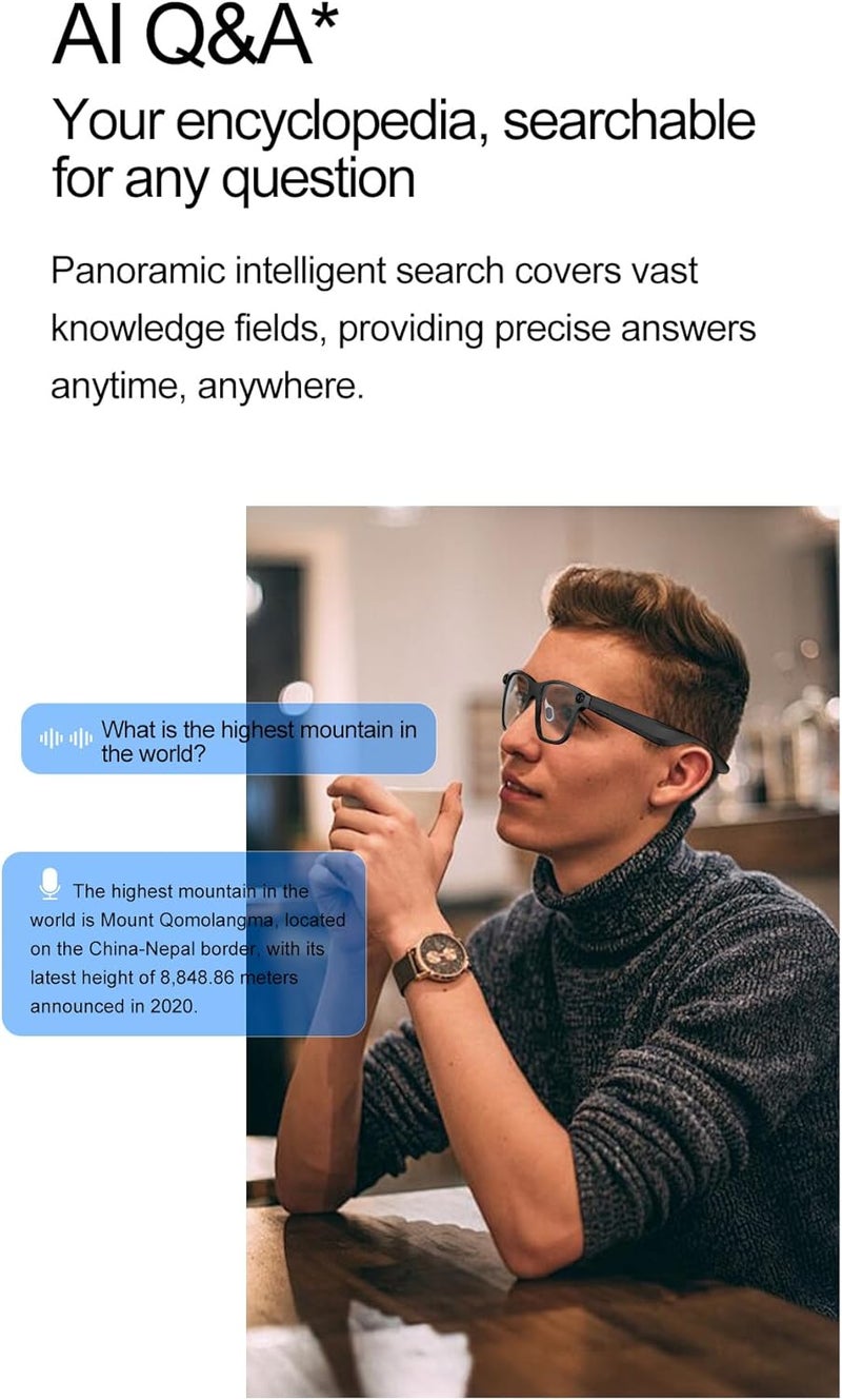 عدسة واضحة نظارات ذكية  مساعد الذكاء الاصطناعي  تصميم مقاوم للماء IPX5  جنس واحد  لون الإطار: أسود - Image 5