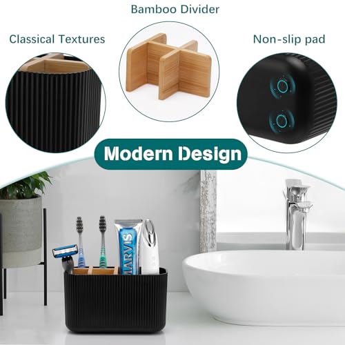 GFWARE Black Toothbrush Holder - Bamboo Toothbrush Holders for Bathrooms Electric Toothbrush Holder Organizer Kids Toothbrush Holders for Bathrooms Countertop - Image 3