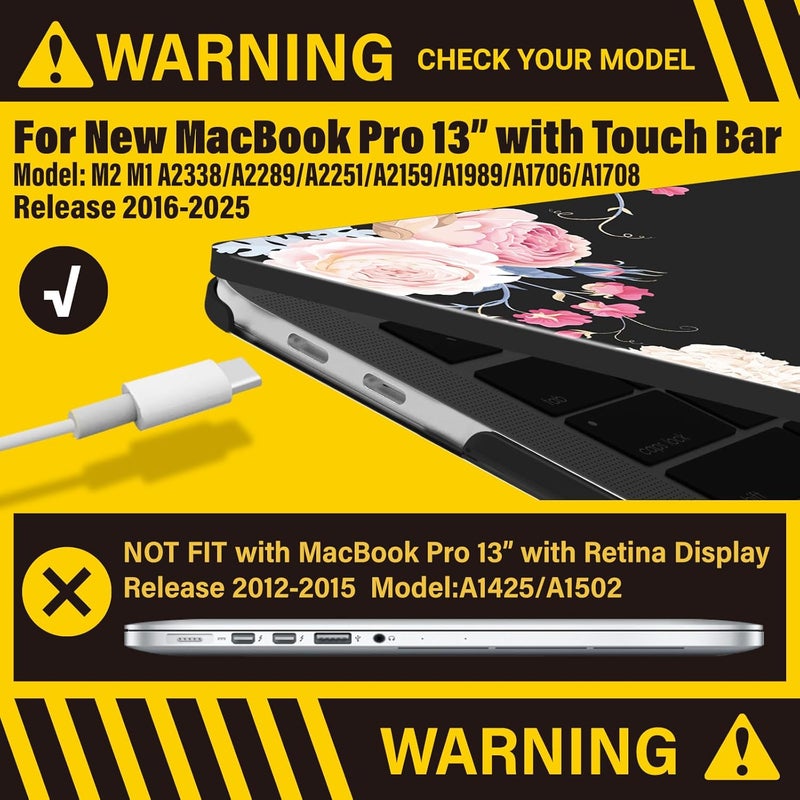 I Benzer Compatible with 2025 2024 M2 MacBook Pro 13 Inch Case 2025-2016 M1 A2338 A2289 A2251 A2159 A1989 A1706 A1708, Hard Shell Case & Keyboard Cover for Mac Pro 13, Peony, T13CFL+1 - Image 3