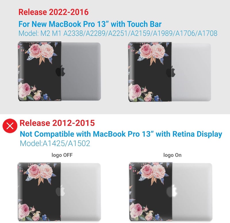 I Benzer Compatible with 2025 2024 M2 MacBook Pro 13 Inch Case 2025-2016 M1 A2338 A2289 A2251 A2159 A1989 A1706 A1708, Hard Shell Case & Keyboard Cover for Mac Pro 13, Peony, T13CFL+1 - Image 4