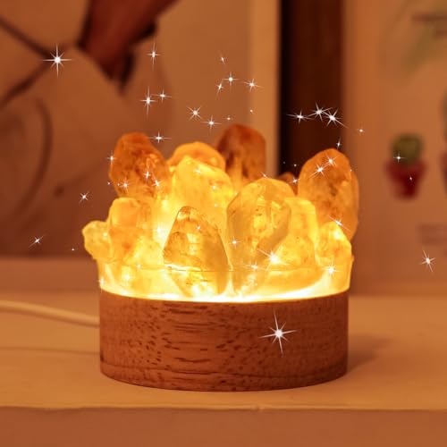 Runyangshi Natural Crystal Night Lamp Bedroom Bedside Sleep Night Light Citrine Healing Crystal Gemstone Quartz Light Ambient Light USB Powered Night Decorations Desktop Ornament for Home Decor Gift - Image 1