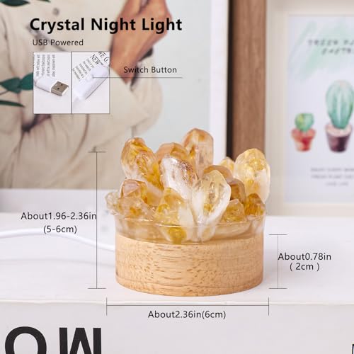 Runyangshi Natural Crystal Night Lamp Bedroom Bedside Sleep Night Light Citrine Healing Crystal Gemstone Quartz Light Ambient Light USB Powered Night Decorations Desktop Ornament for Home Decor Gift - Image 2