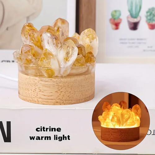 Runyangshi Natural Crystal Night Lamp Bedroom Bedside Sleep Night Light Citrine Healing Crystal Gemstone Quartz Light Ambient Light USB Powered Night Decorations Desktop Ornament for Home Decor Gift - Image 3