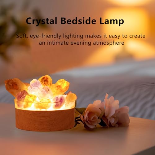 Runyangshi Natural Crystal Night Lamp Bedroom Bedside Sleep Night Light Citrine Healing Crystal Gemstone Quartz Light Ambient Light USB Powered Night Decorations Desktop Ornament for Home Decor Gift - Image 5