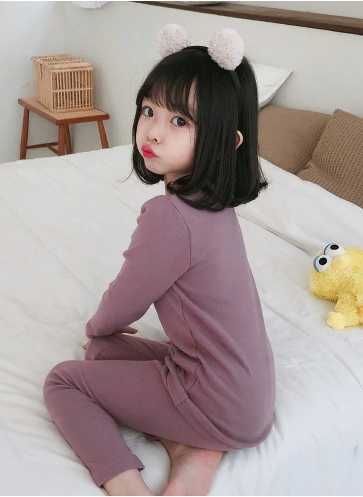 Loquat - Kids Solid Color Thermal Underwear Set Cotton Soft Long Johns Base Layer Top & Bottom Children's Pajama Set Dusty Purple - Image 1