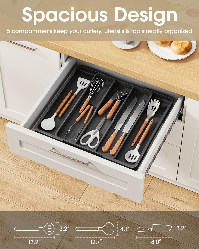 Aujen Silverware Organizer - Expandable Kitchen Drawer Organizer, Adjustable Utensil Organizer, Cutlery Tray for Forks, Knives, Multipurpose Kitchen Organizers and Storage Solution, Black, X-Large - Image 2