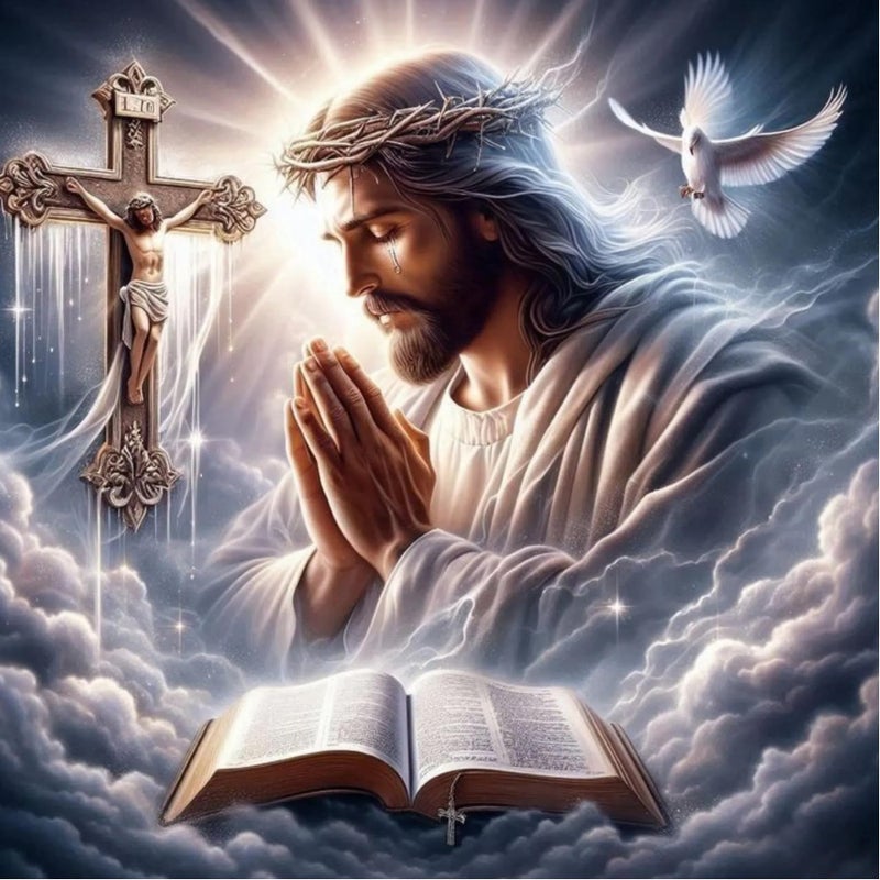 ckdiluy Jesus Prayer Diamond Art Kits for Adults, DIY Religious Diamond Painting Kits Round Diamond Dots for Adults,5D Full Drill Christ Painting Kit Art and Crafts for Adult Home Wall Decor 14 X 14inch - Image 1