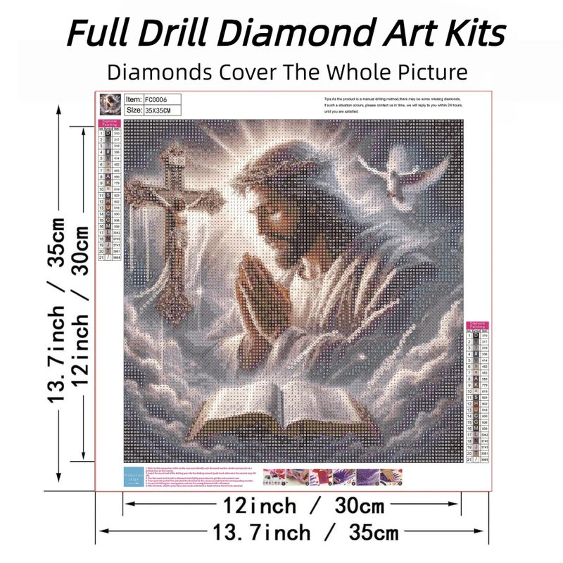 ckdiluy Jesus Prayer Diamond Art Kits for Adults, DIY Religious Diamond Painting Kits Round Diamond Dots for Adults,5D Full Drill Christ Painting Kit Art and Crafts for Adult Home Wall Decor 14 X 14inch - Image 2