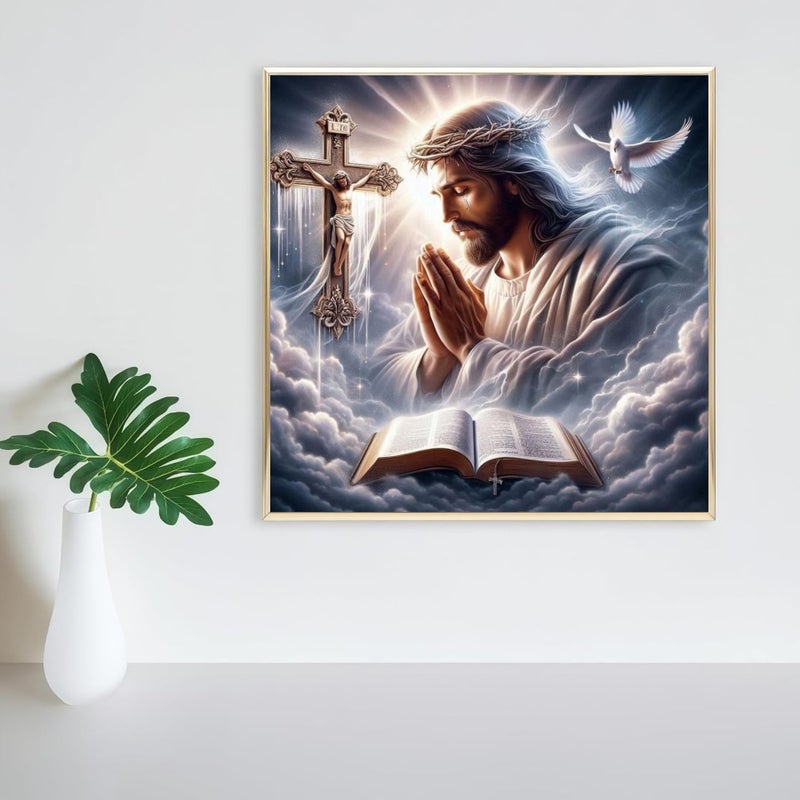 ckdiluy Jesus Prayer Diamond Art Kits for Adults, DIY Religious Diamond Painting Kits Round Diamond Dots for Adults,5D Full Drill Christ Painting Kit Art and Crafts for Adult Home Wall Decor 14 X 14inch - Image 3