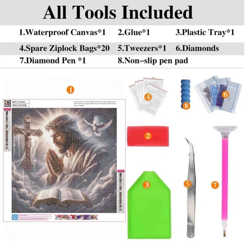 ckdiluy Jesus Prayer Diamond Art Kits for Adults, DIY Religious Diamond Painting Kits Round Diamond Dots for Adults,5D Full Drill Christ Painting Kit Art and Crafts for Adult Home Wall Decor 14 X 14inch - Image 5