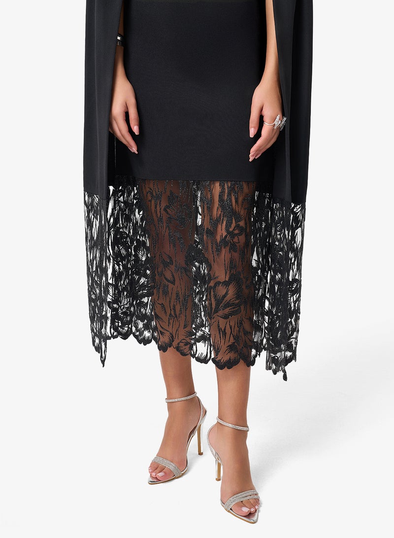 Threadz by Ajooni Flared Sleeve Lace Detail Midi Dress - Image 3