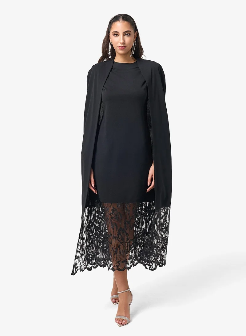 Threadz by Ajooni  Flared Sleeve Lace Detail Midi Dress for Women | Best Price UAE
