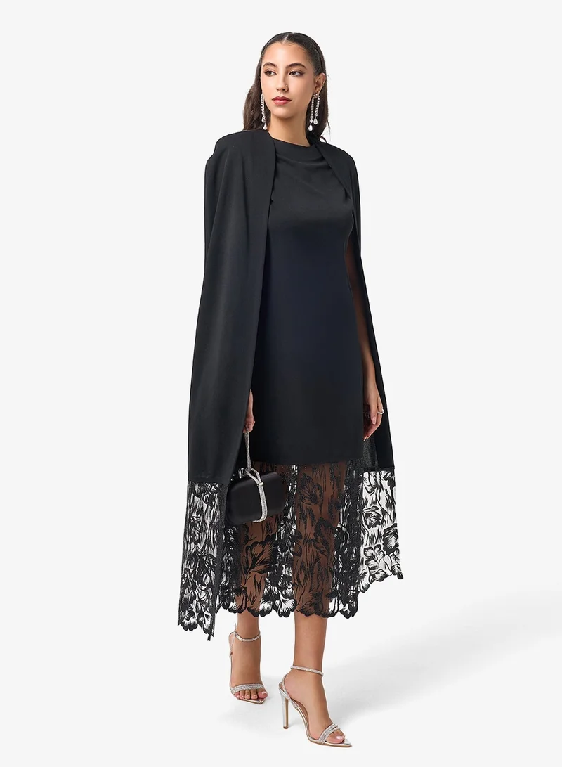 Threadz by Ajooni Flared Sleeve Lace Detail Midi Dress