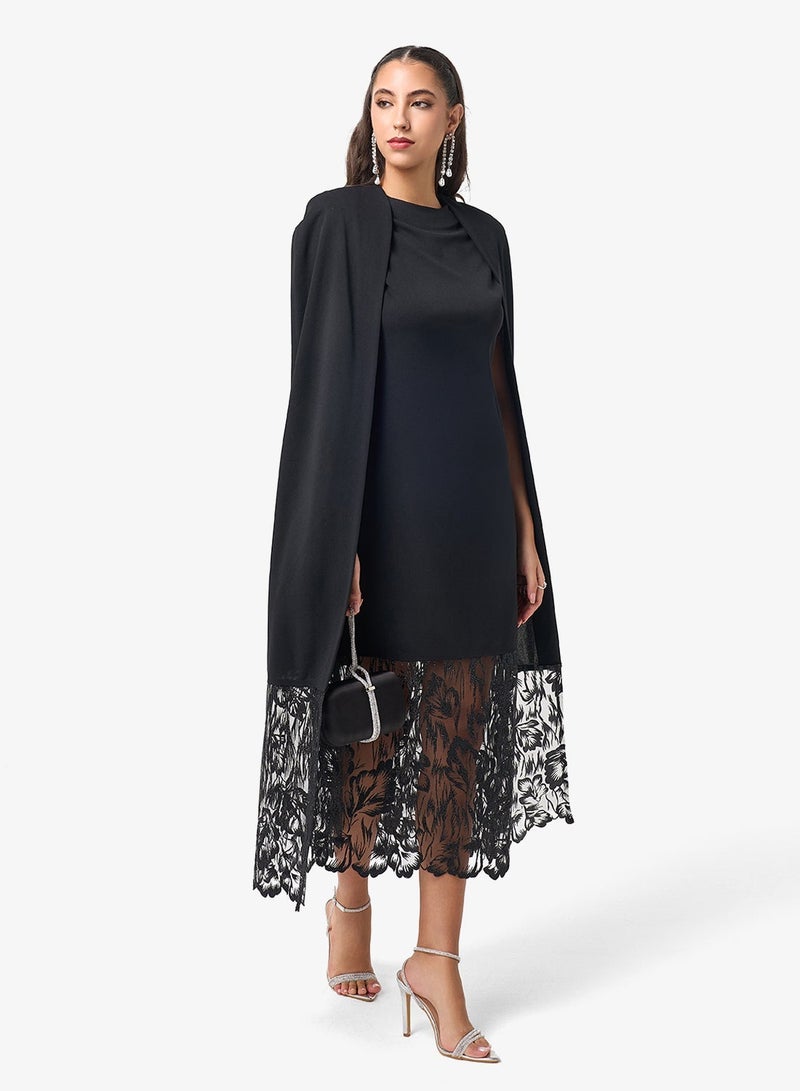 Threadz by Ajooni Flared Sleeve Lace Detail Midi Dress - Image 1
