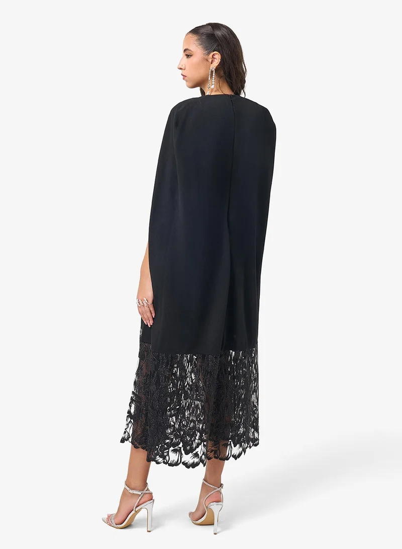 Threadz by Ajooni Flared Sleeve Lace Detail Midi Dress