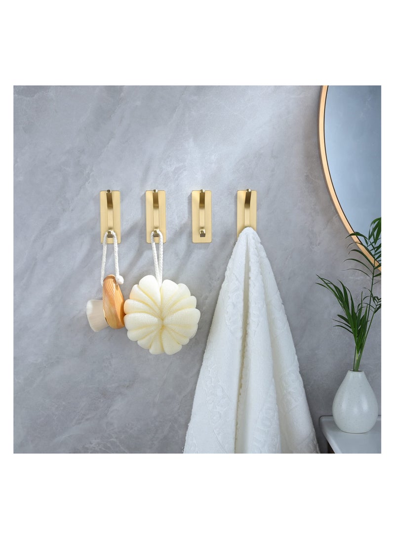4 Packs Towel Hooks/Adhesive Hooks, Brushed Gold Wall Hooks for Hanging Coat, Hat,Towel Robe Hook, Bathroom and Bedroom, Stainless Steel (Gold) - Image 4