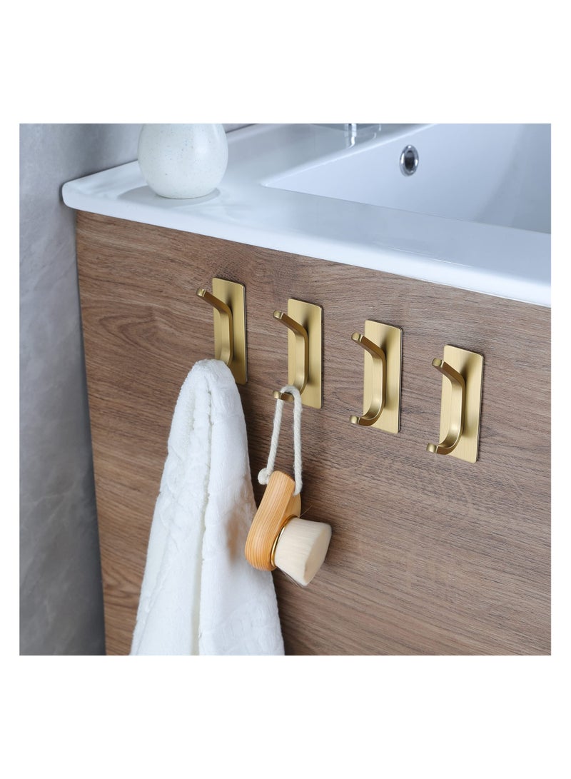 4 Packs Towel Hooks/Adhesive Hooks, Brushed Gold Wall Hooks for Hanging Coat, Hat,Towel Robe Hook, Bathroom and Bedroom, Stainless Steel (Gold) - Image 5