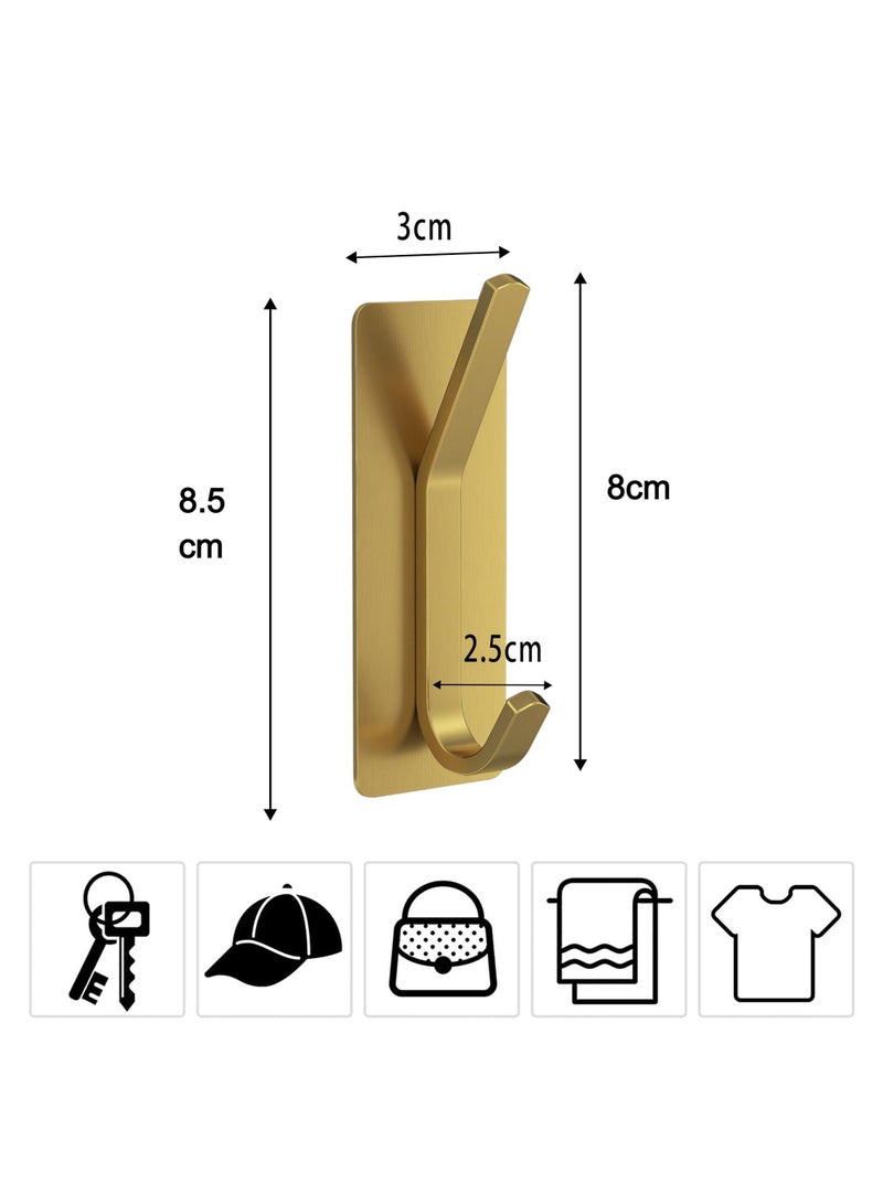 4 Packs Towel Hooks/Adhesive Hooks, Brushed Gold Wall Hooks for Hanging Coat, Hat,Towel Robe Hook, Bathroom and Bedroom, Stainless Steel (Gold) - Image 2