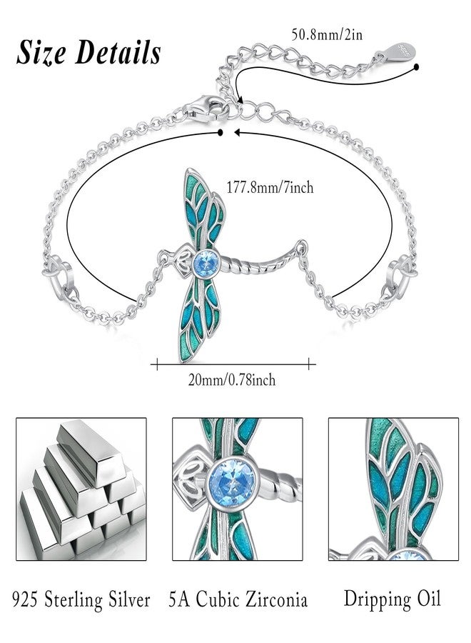 Cuoka Dragonfly Bracelet For Women S925 Sterling Silver Oil Dripping Dragonfly Jewelry Gifts For Her (Dragonfly Bracelet-01) - Image 2