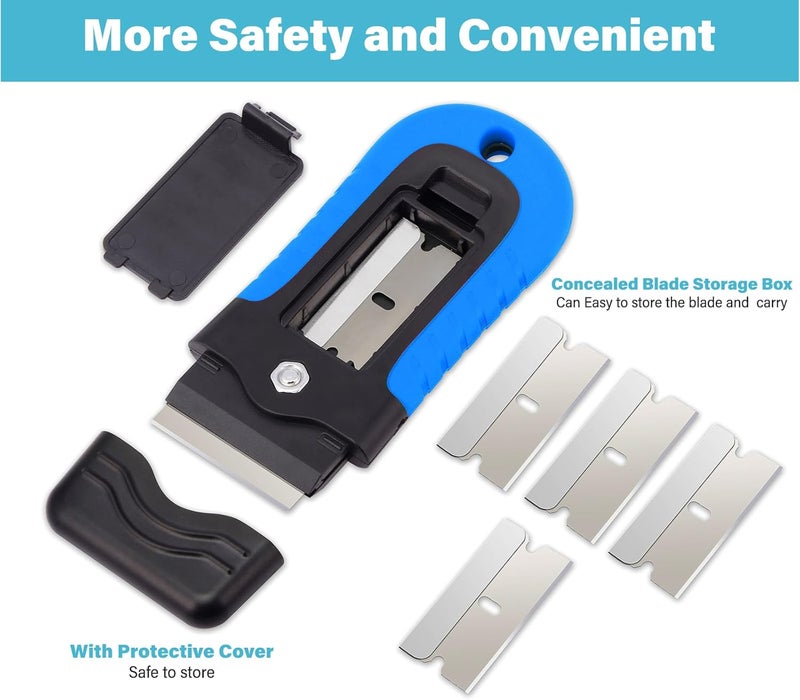 Gomake Razor Blade Scraper Tool with Blade Storage Container, Glass Cooktop Stove Scraper with 10PCS Stainless Steel Blades for Glass Clean,Paint,Old Label,Decal Sticker,Adhesive Remover (Blue) - Image 2