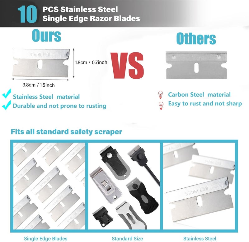 Gomake Razor Blade Scraper Tool with Blade Storage Container, Glass Cooktop Stove Scraper with 10PCS Stainless Steel Blades for Glass Clean,Paint,Old Label,Decal Sticker,Adhesive Remover (Blue) - Image 3