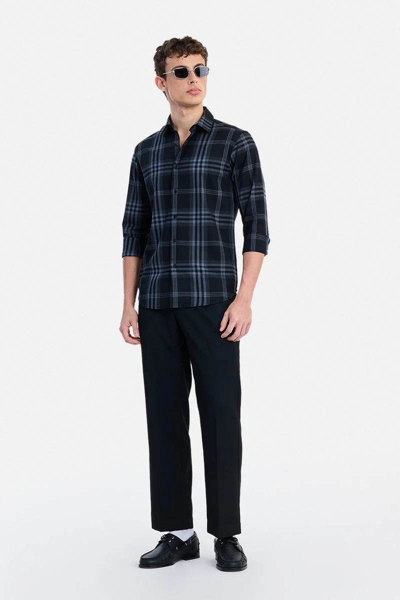 SNITCH Black Checkered Long Sleeve Slim Fit Formal Luxe Shirt