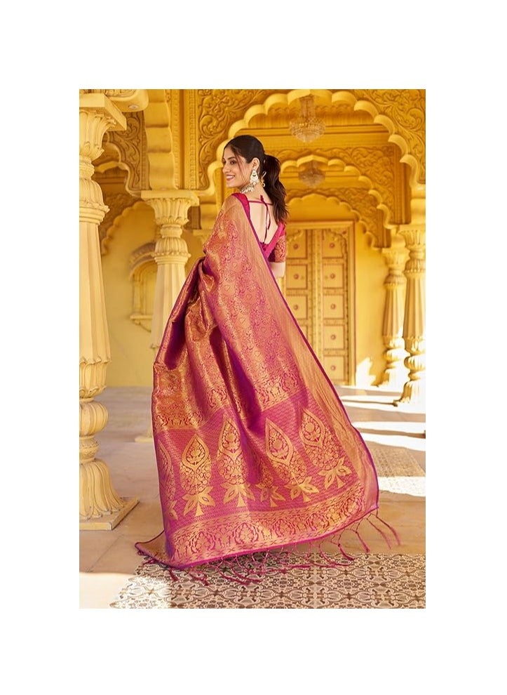 Accessorize Kingdom - Womens Kanjivaram Silk Saree with Zari Woven Saree With Blouse Piece - Image 1