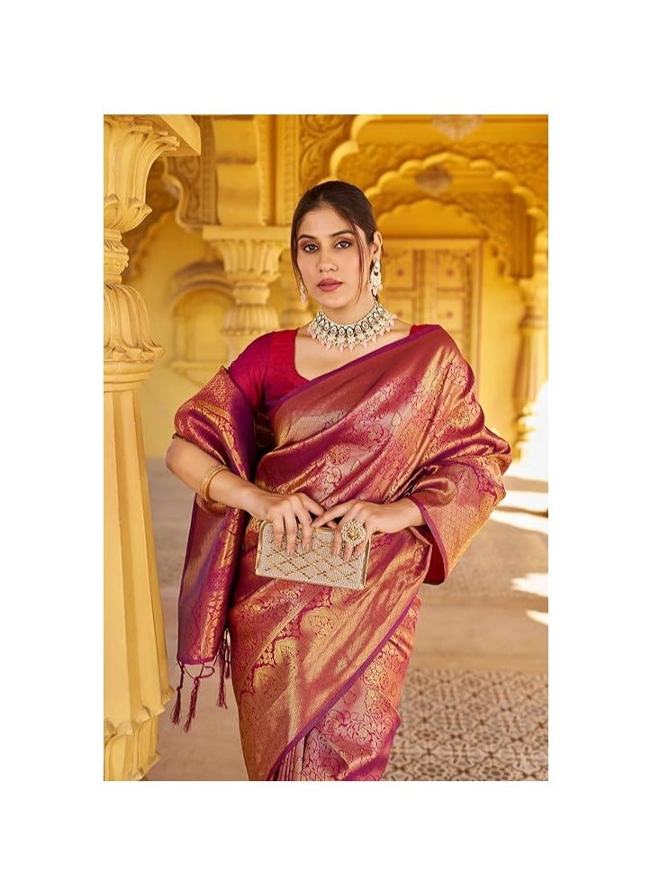 Accessorize Kingdom - Womens Kanjivaram Silk Saree with Zari Woven Saree With Blouse Piece - Image 1
