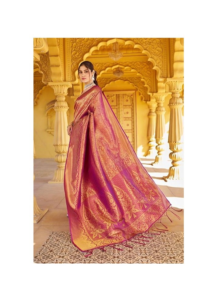 Accessorize Kingdom - Womens Kanjivaram Silk Saree with Zari Woven Saree With Blouse Piece - Image 1