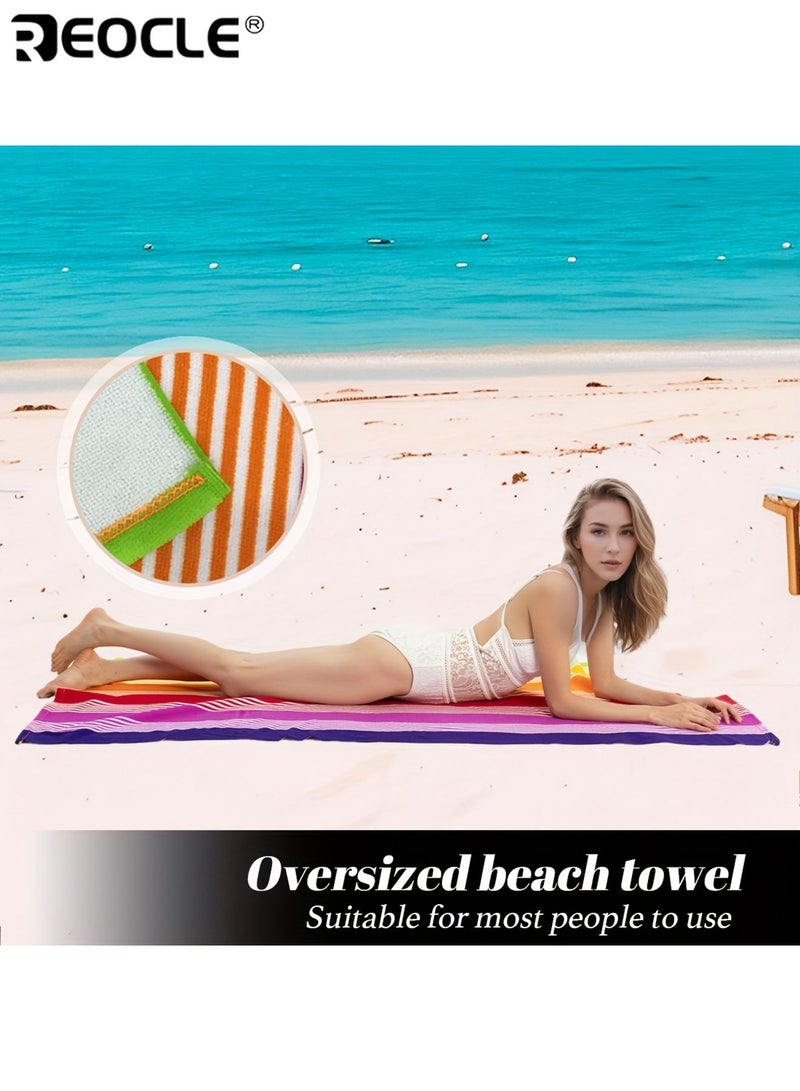 REOCLE Ultra-Soft Microfiber Beach Towel Quick-Drying Sand-Free Highly Absorbent Towel Comfortable Blanket Machine Washable Ideal for Travel Yoga Camping Swimming Beach 35.4"*70.9" - Image 2