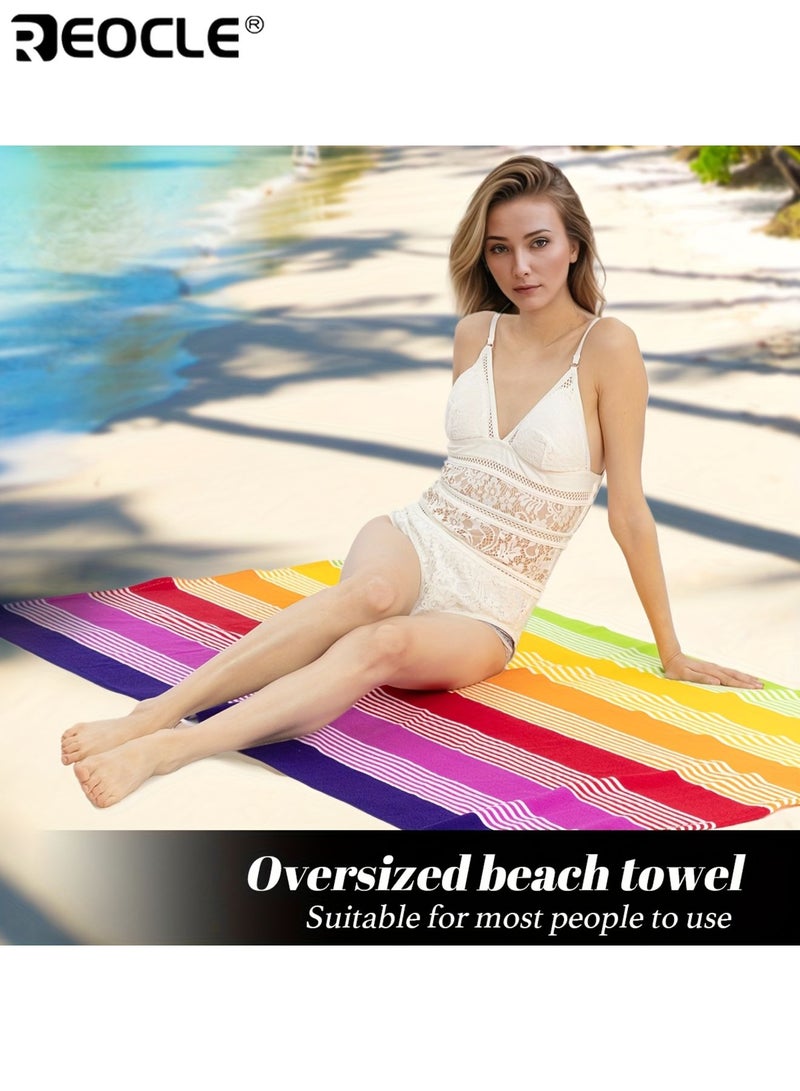 REOCLE Ultra-Soft Microfiber Beach Towel Quick-Drying Sand-Free Highly Absorbent Towel Comfortable Blanket Machine Washable Ideal for Travel Yoga Camping Swimming Beach 35.4"*70.9" - Image 3