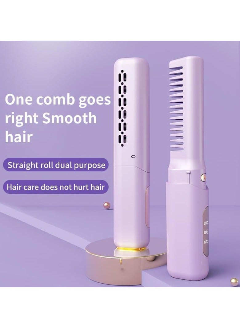 Rechargeable Mini Hair Straightener, Cordless Styling Comb Iron LCD Display, USB Portable Travel Brush for Women, Anti-static Negative Ion, Even Heating - Image 2