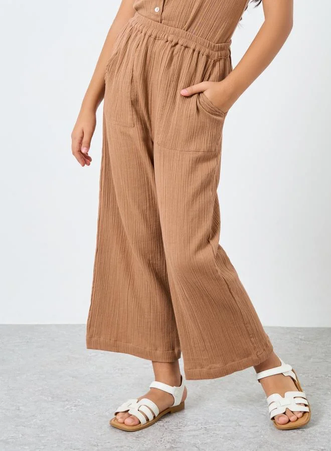 Styli Styli Girls Brown Double Gauze Textured Pants