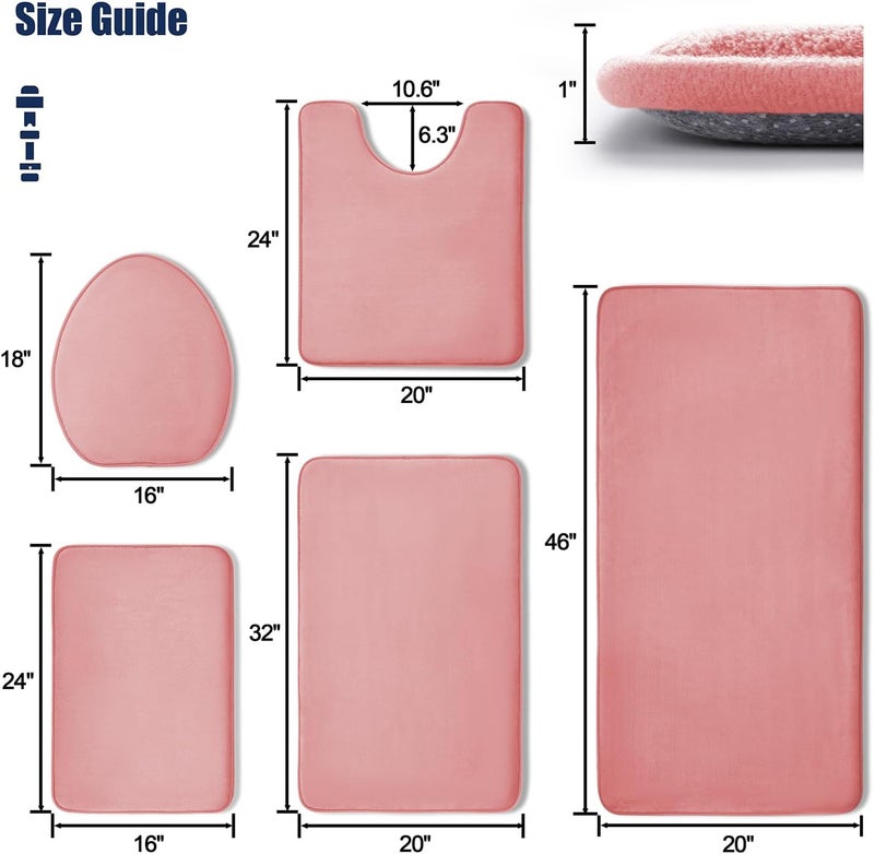 YIHOUSE Memory Foam Bath Mat Set - Super Absorbent, Non-Slip & Washable Bath Rugs - Dries quickly, Pink - Image 2