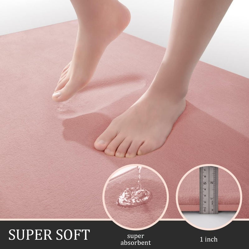 YIHOUSE Memory Foam Bath Mat Set - Super Absorbent, Non-Slip & Washable Bath Rugs - Dries quickly, Pink - Image 3