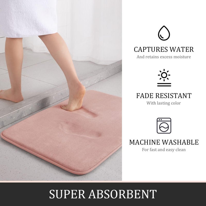 YIHOUSE Memory Foam Bath Mat Set - Super Absorbent, Non-Slip & Washable Bath Rugs - Dries quickly, Pink - Image 4