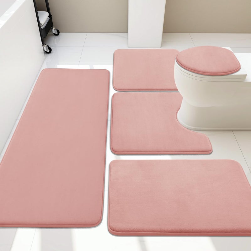 YIHOUSE Memory Foam Bath Mat Set - Super Absorbent, Non-Slip & Washable Bath Rugs - Dries quickly, Pink - Image 1