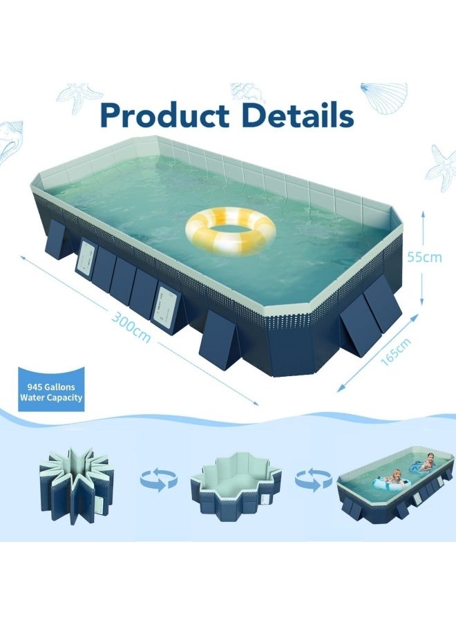 GGEROU Folding Swimming Pool,Non-Inflatable Swimming Pool,Children Pool,Oversized Family Pool,Portable Swimming Pool,for Indoor, Outdoor,Garden,Summer Water Party 300 * 165 * 55cm  - Image 3