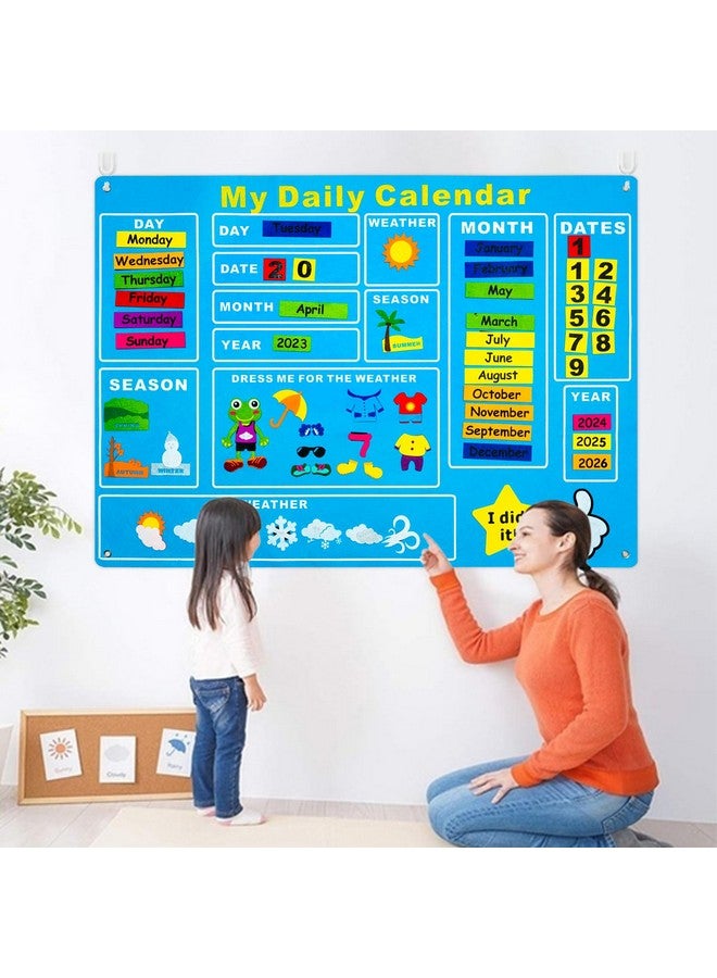 WATINC My First Daily Calendar Felt-Board for Kids 3.5Ft 70Pcs All About Today Funky Frog Weather Season Chart Days of The Week Circle Time Bulletin Board Preschool Early Learning Play Kit for Wall - Image 4