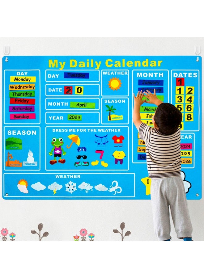 WATINC My First Daily Calendar Felt-Board for Kids 3.5Ft 70Pcs All About Today Funky Frog Weather Season Chart Days of The Week Circle Time Bulletin Board Preschool Early Learning Play Kit for Wall - Image 1