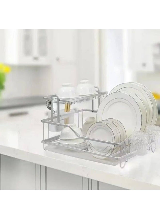 Multi-purpose dish rack - Cup and plate shelves + side spoon drainer | Smart design for easy drying and organizing the kitchen | Strong material and space saving AR  - Image 2
