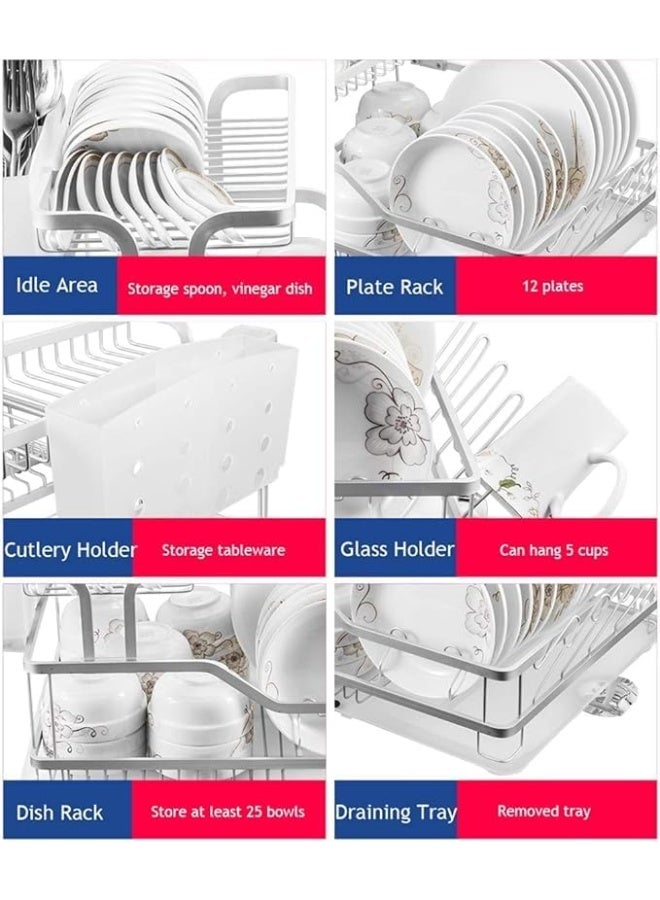 Multi-purpose dish rack - Cup and plate shelves + side spoon drainer | Smart design for easy drying and organizing the kitchen | Strong material and space saving AR  - Image 3