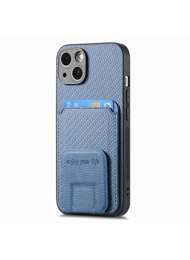 S-TOP Case For iPhone 14 Carbon Fiber Card Bag Fold Stand Phone Case - Image 2